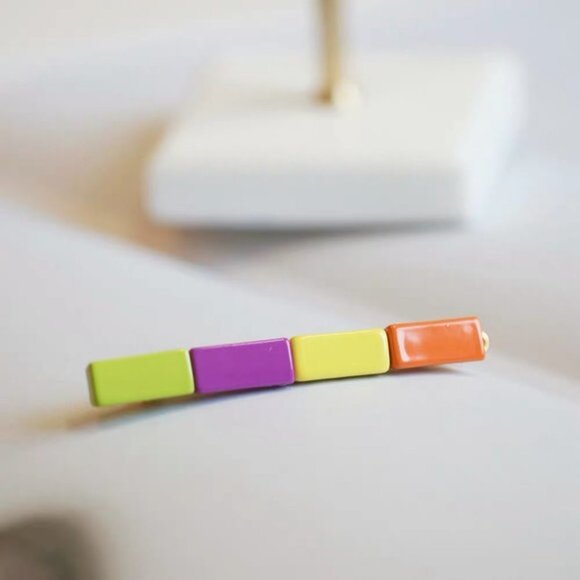 4/$25 Enamel Colorblocked Rainbow Tile Hair Clip - Picture 1 of 3